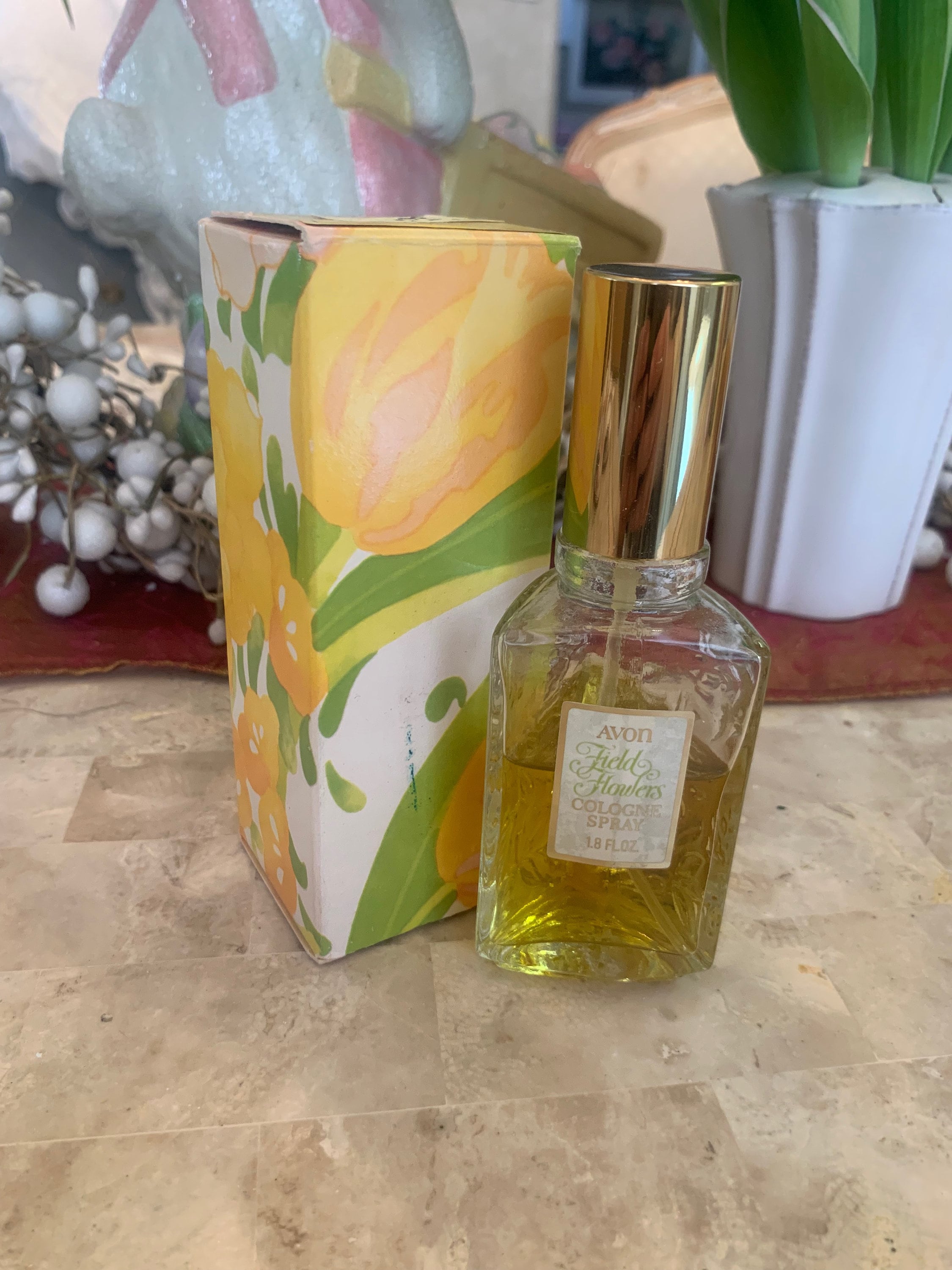 RARE 1980s Vintage Avon Field of Flowers Perfume in Glass Bottle