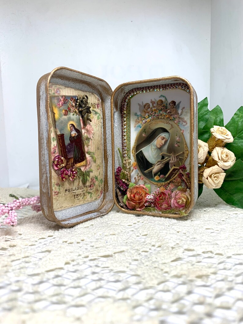 Saint Rita Catholic Saint, Pocket Shrine, Altered Altoid Tin ...