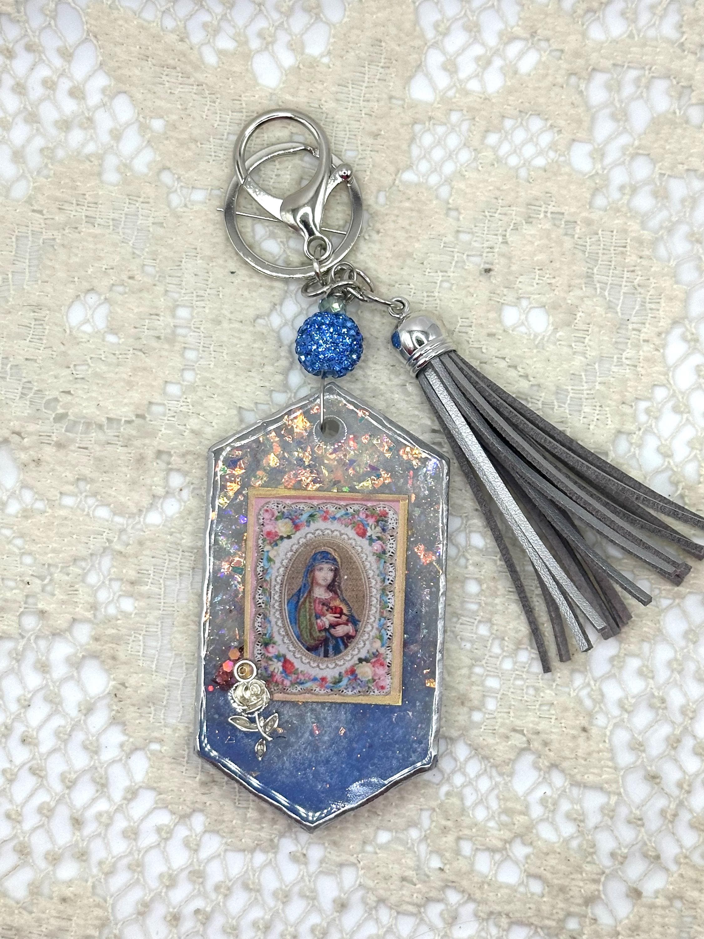 Schlüsselanhänger Heilige Maria - Cabochon Mit Gebets-Motiv