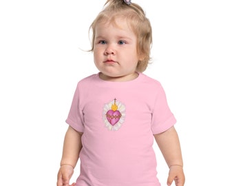 Heart Shirt, Original Art, Baby Short Sleeve T-Shirt, Sacred Heart of Jesus, Catholic Toddler shirt