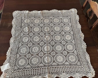 Vintage UNUSED Hand Crocheted end table 33" square