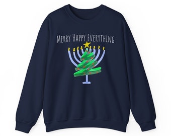 Merry Happy Everything interfaith sweatshirt, Christmas shirt, Hanukkah shirt