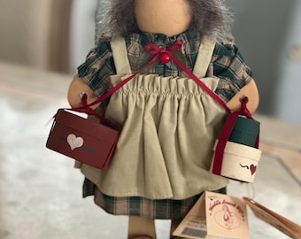 Rare Vintage Madeline Valentine Folk Art Doll with Hat Boxes