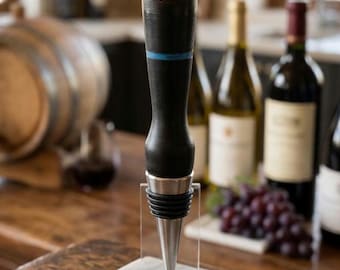 Hand-Turned Ebony Wine Stopper with Blue Glowstone and Natural Geode Top