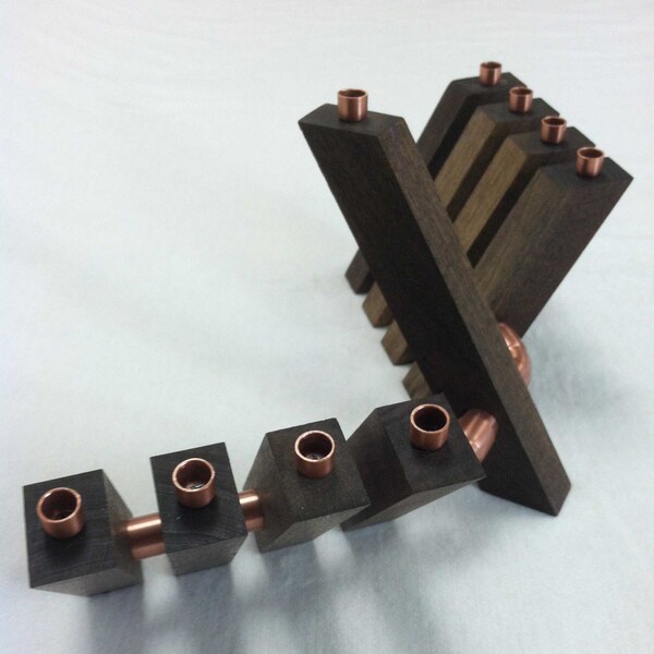Chanukah "Outreach" Menorah in Solid Walnut and Copper