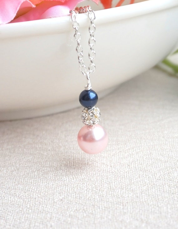 Blush Necklace Pearl Necklace Navy and 