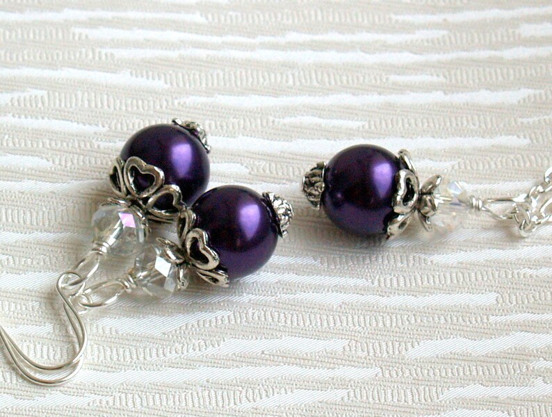 Dark Purple Jewelry Set Set Of Necklace Earrings Flower Girl Jewelry Dark Wedding Favors Purple Bridesmaid Gift Set