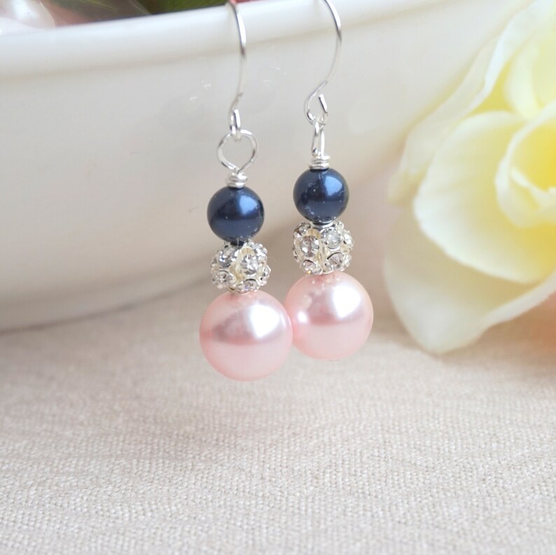 Blush and navy Bridesmaid jewelry set Blush bridesmaids Etsy