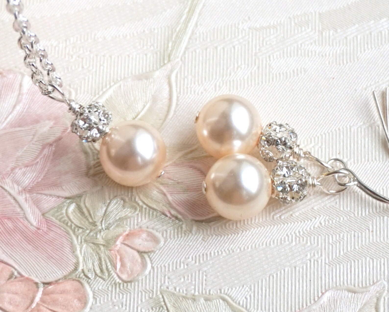 Blush Pink Jewelry Set of Necklace and Earrings Bridesmaid Etsy