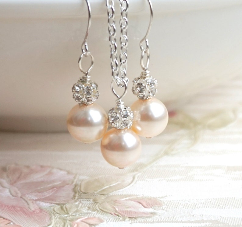 Blush Pink Jewelry Set of Necklace and Earrings Bridesmaid Etsy