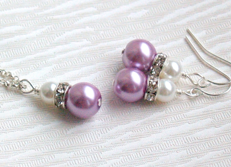 Lavender Pearl Necklace Purple Set of Necklace and Earrings - Etsy
