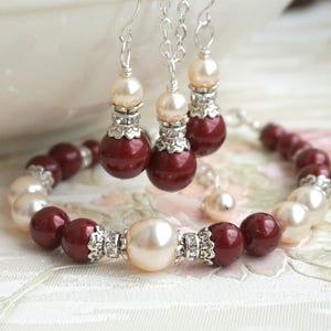 Marsala Color Pearl Bridesmaid Jewelry Set Crystal Rhinestone - Etsy