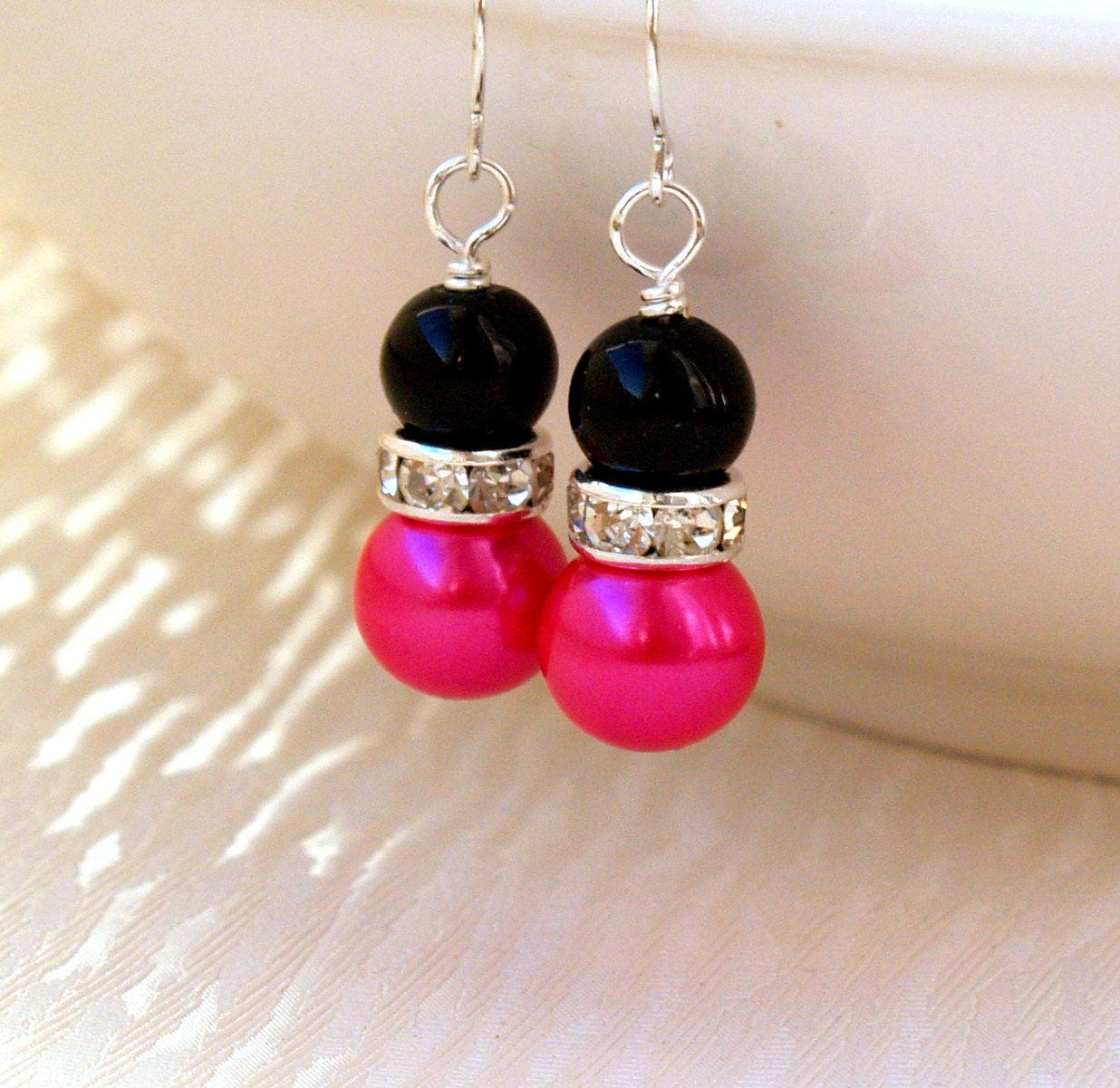 Black Hot Pink Bridesmaid Jewelry Earrings Hot Pink Black Etsy