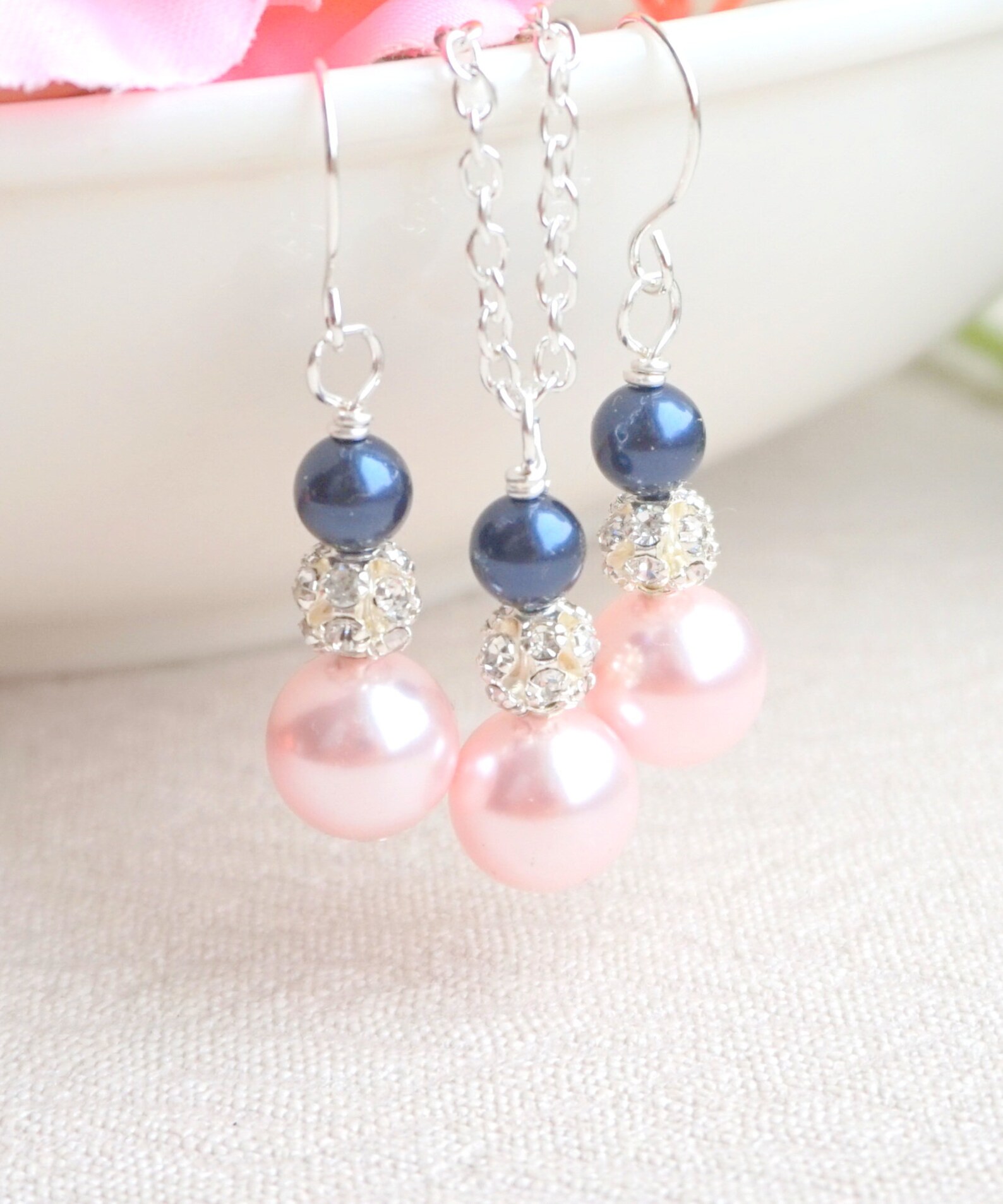 Blush and Navy Bridesmaid Jewelry Set Blush Bridesmaids Etsy
