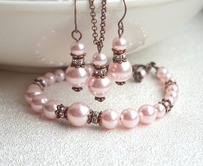 Blush and Copper Bridesmaid jewelry set Blush bridesmaid Etsy