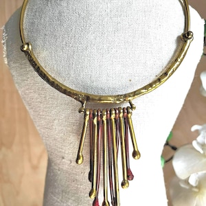 Vintage Brass Bib Collar Necklace Modernist Statement Piece