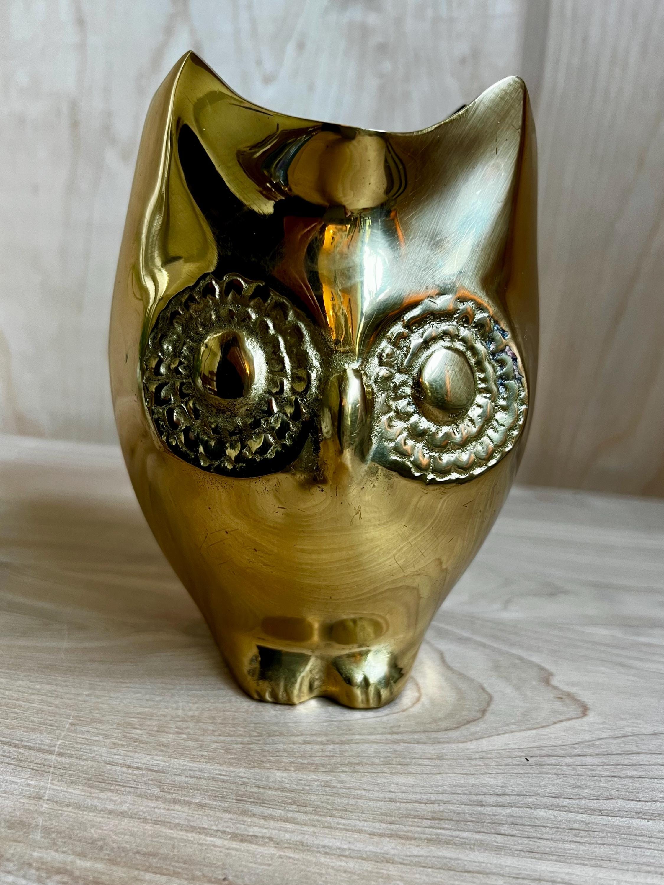 Mid-Century Brass Owl Planter Vase