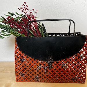 Unique Vintage Metal Sculpture Magazine Holder