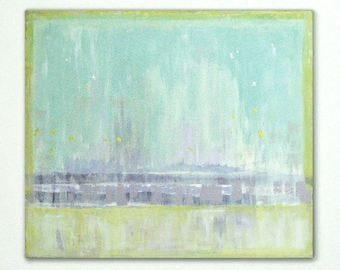 Kundenspezifische Bestellung abstrakte Malerei Acryl moderne abstrakte Kunst grün lila mintgrün Feld neon gelb Landschaft Versandkostenfrei