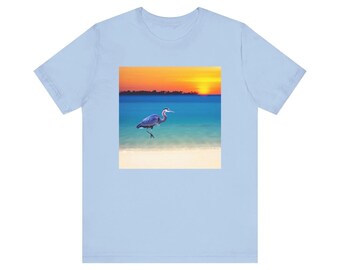 Blue Heron in Senset Unisex Jersey Short Sleeve Tee