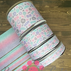 3 yards of Pastel Halloween Doodles ~ 5/8&quot;, 7/8&quot;, 1.5&quot;, or 3&quot;