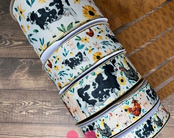 3 yards of Watercolor Farm Animal Ribbon ~ 5/8", 7/8", 1.5", or 3"