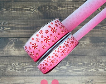 3 yards of Peppermints on Pink ribbon ~ 7/8" or 1.5"