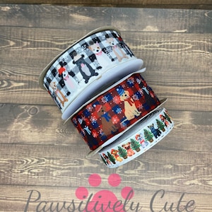 3 yards of Christmas puppies ribbon ~ 5/8&quot; & 1.5&quot;