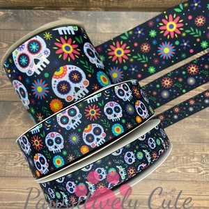 3 yards of Sugar skulls ribbon ~ 5/8&quot;, 7/8&quot;, 1.5&quot; & 3&quot;