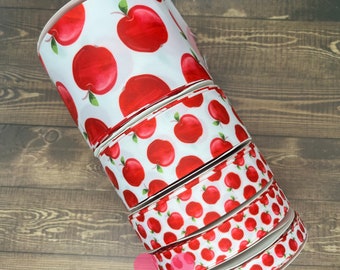 3 yards of Watercolor Apples Ribbon ~ 3/8", 5/8", 7/8", 1.5", or 3"