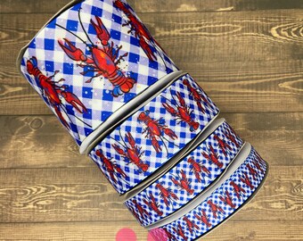 3 yards of Watercolor Lobster ribbon ~ 5/8", 7/8", 1.5", or 3"