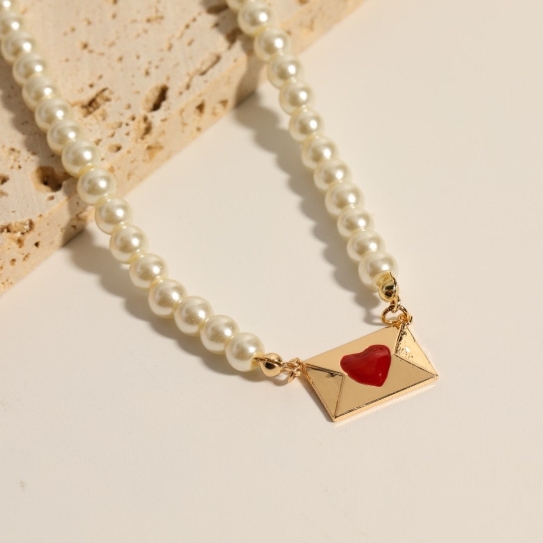 Love Letter Necklace Envelope Charm Necklaces Pearl Clavicle - Etsy Australia