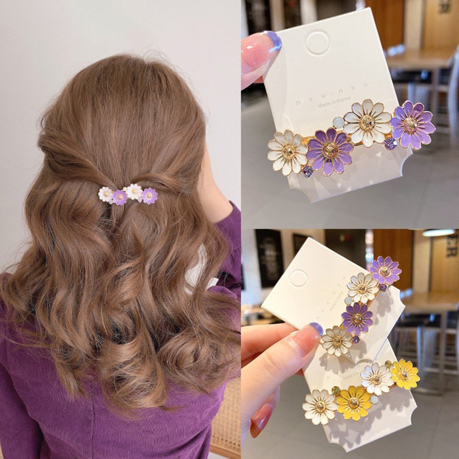 Daisy Hair Clip Enamel Crystal Daisy Hairpin Flower Hair Etsy