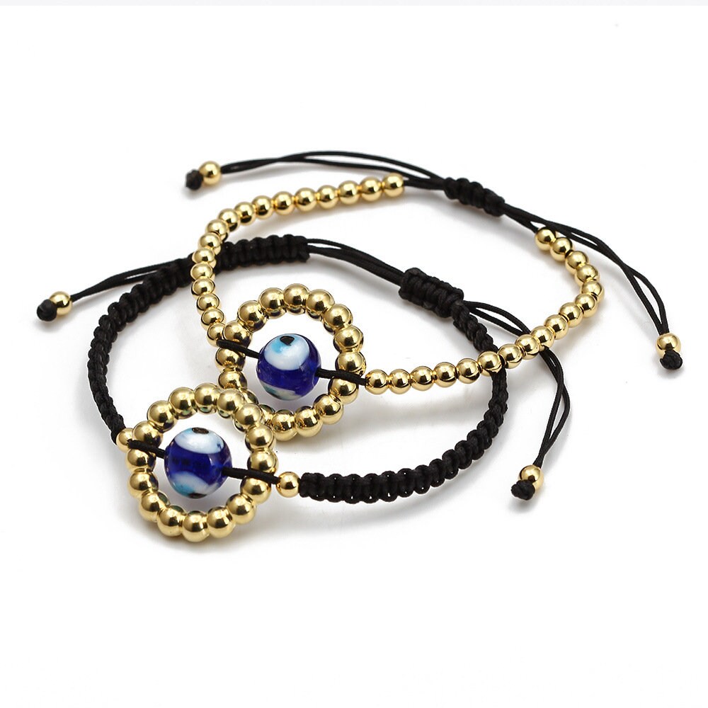 New Evil Eye Bracelet Gold Bead Blue Eye Adjustable Bracelet Etsy