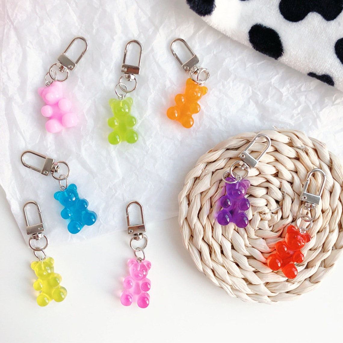 Rainbow Candy Keychain Jelly Bear Key Chain Cute Bear Pendant Etsy