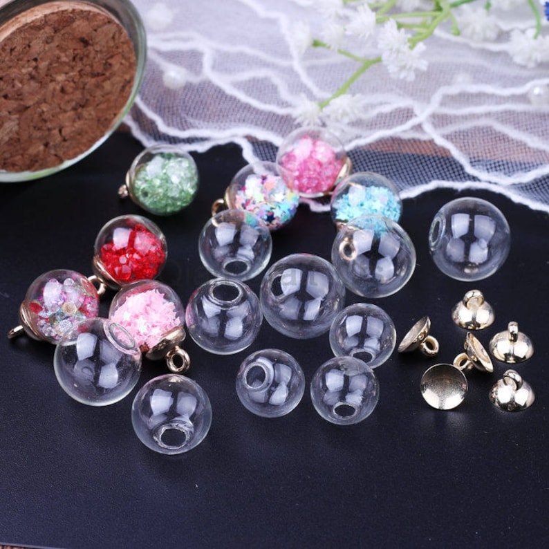 50pcs 16mm-18mm Mini Empty Glass Ball Bottles Pendant Charms Vials Wish Bottles Clear glass globe bubble crystal Glass Ball or caps