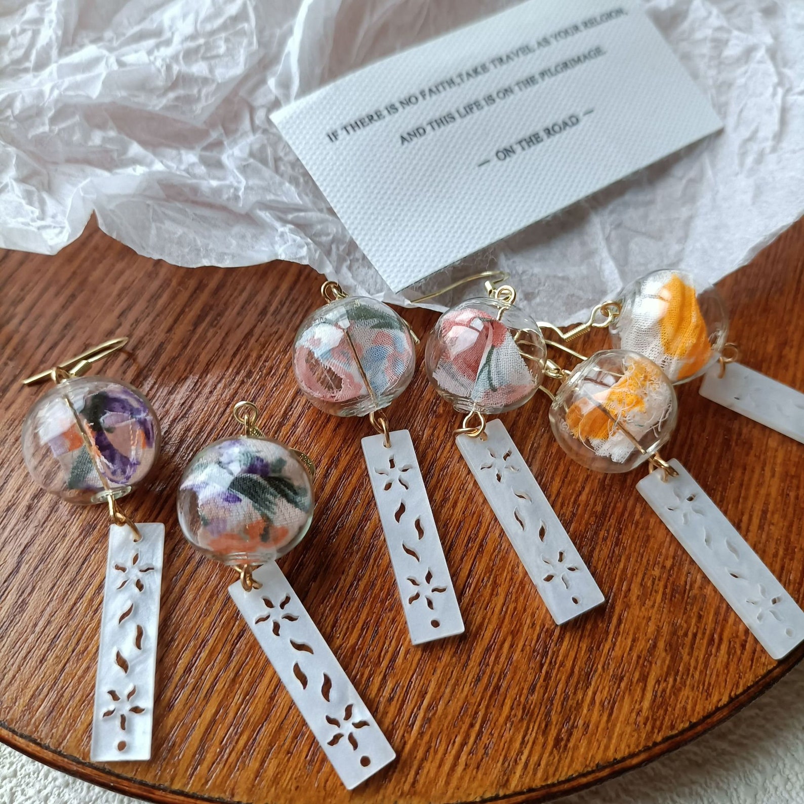 Wind Chime Earrings Glass Ball Earrings Floral Geometric Etsy