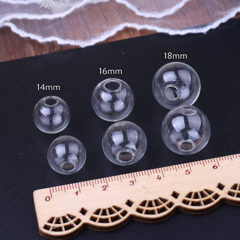 50pcs 16mm-18mm Mini Empty Glass Ball Bottles Pendant Charms Vials Wish Bottles Clear glass globe bubble crystal Glass Ball or caps