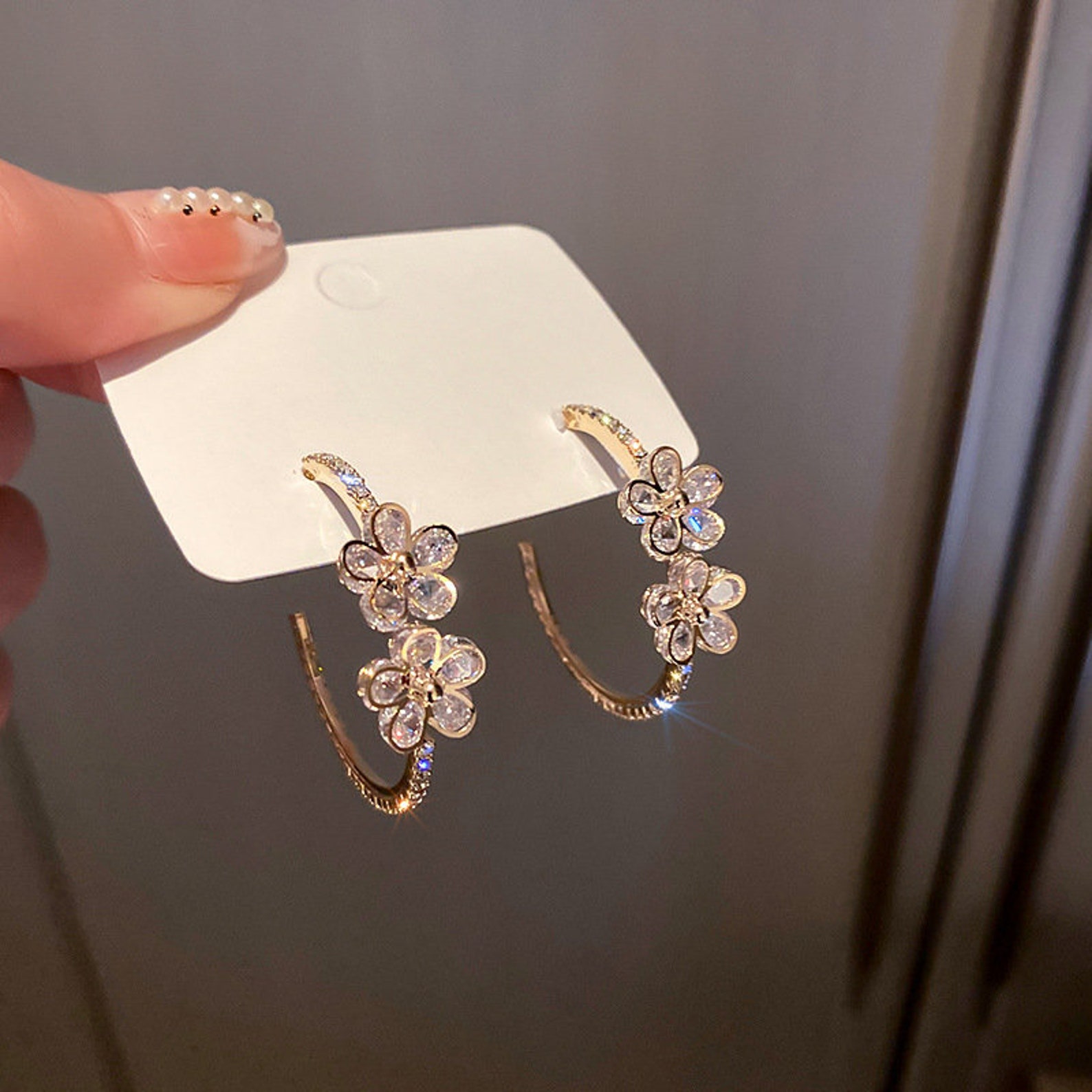 Flower Earrings Crystal Flower Hoop Earrings 925 Silver Etsy