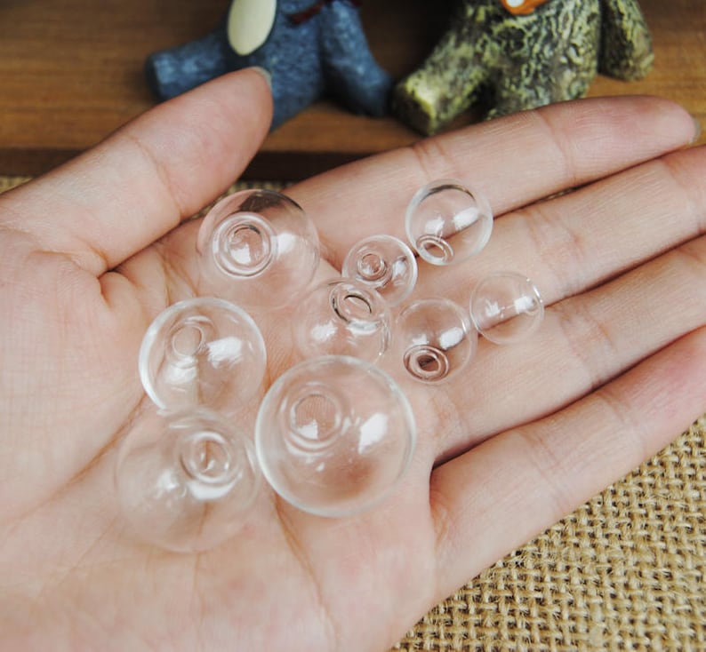 50pcs 16mm-18mm Mini Empty Glass Ball Bottles Pendant Charms Vials Wish Bottles Clear glass globe bubble crystal Glass Ball or caps