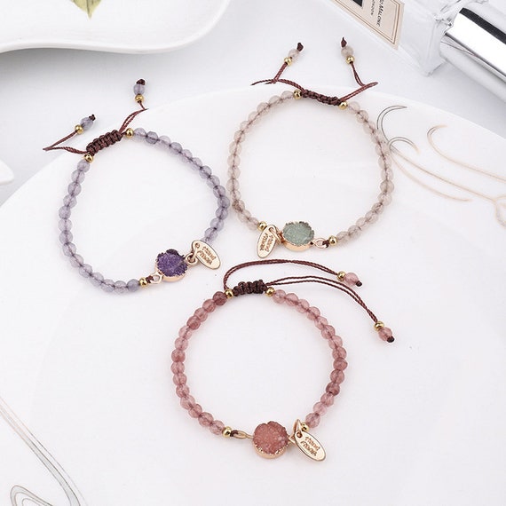 Pink Crystal Bracelet Natural Stone Beaded Bracelet DIY | Etsy