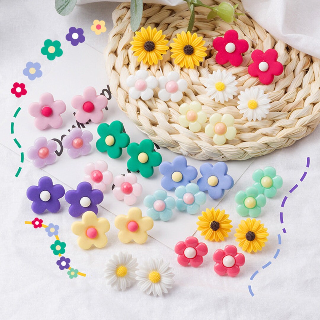 Daisy Earrings Resin Flower Earrings Colorful Matte - Etsy