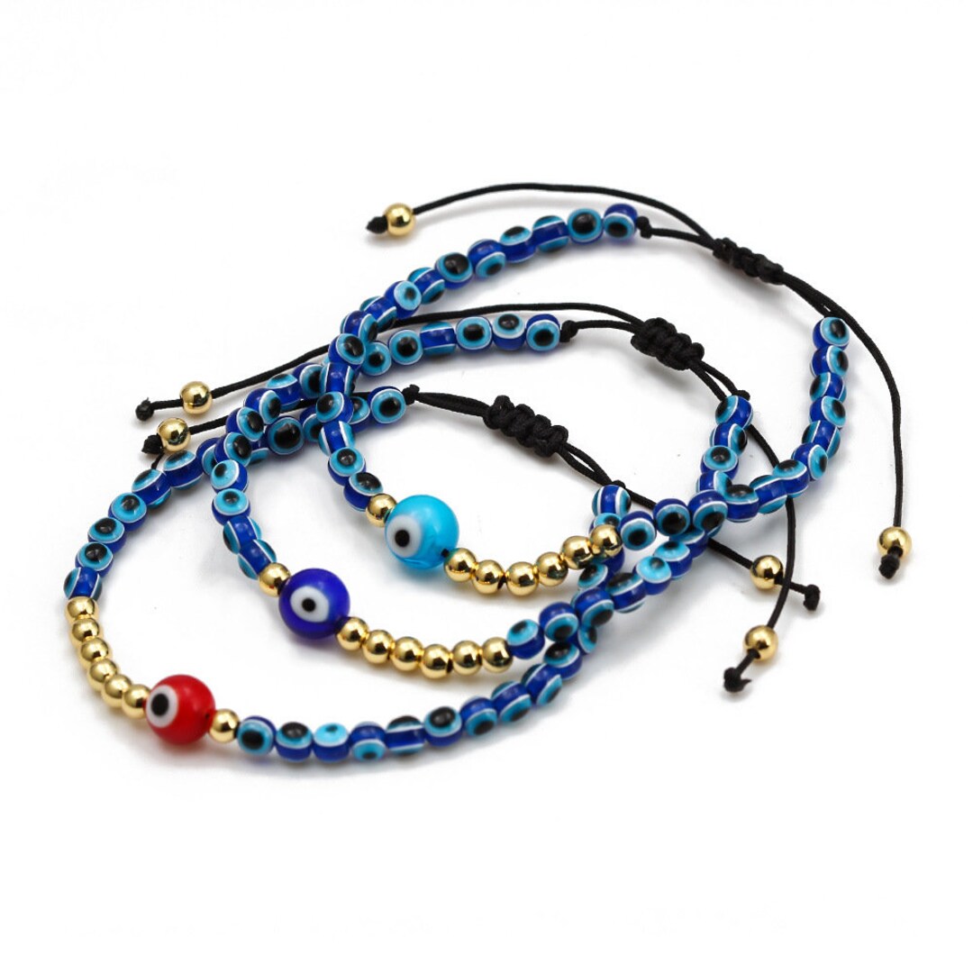New Evil Eye Bracelet Gold Bead Blue Eye Adjustable Bracelet Etsy