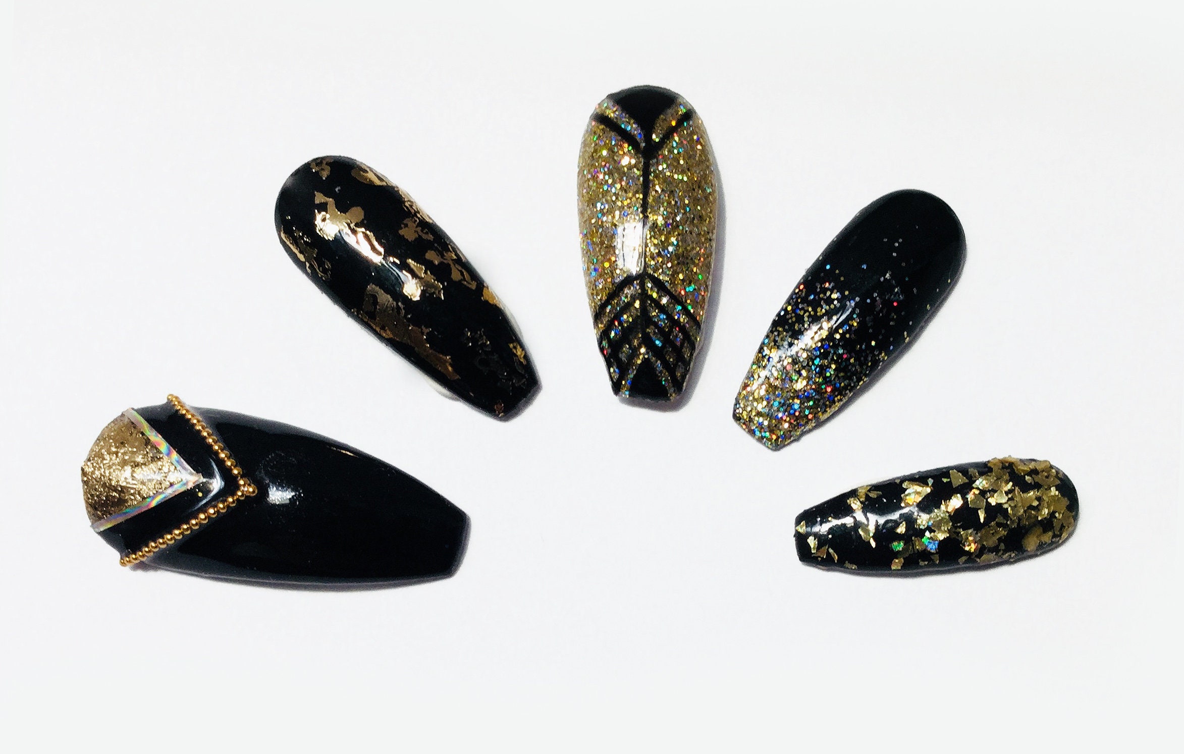 Black Gold Press on Nails Gold False Nails Genuine | Etsy