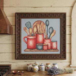 Cozy Kitchen Cross Stitch Pattern: Utensils Embroidery (PDF+Saga)