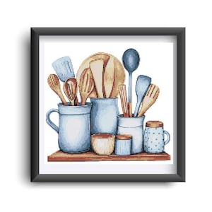 Cozy Kitchen Cross Stitch Pattern: Utensils Embroidery (PDF)