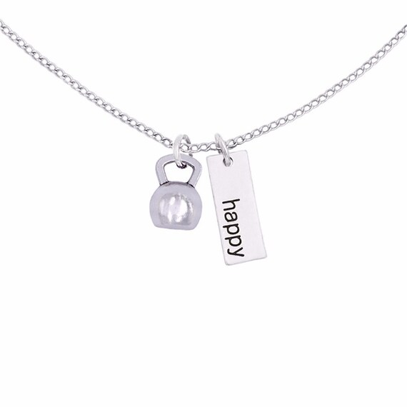 Antique Silver Plated Metal Gym Fitness Kettle Bell Hand Stamped Charm Necklace Il_570xn