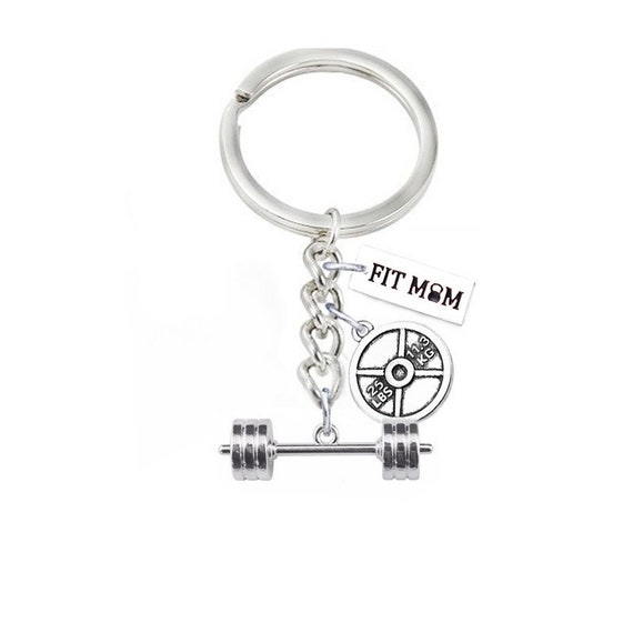 Fit Mom Keychain & Key Ring Motivational Fitness Gym Weight Lifting Dumbbell Gift Il_570xn