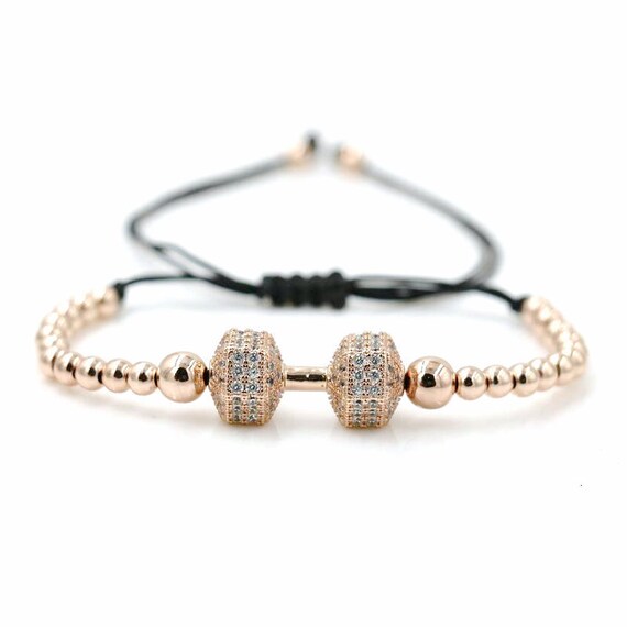 Gym Motivational Fitness Dumbbell Weight Lifting CZ Gold Bling Bracelet Il_570xn