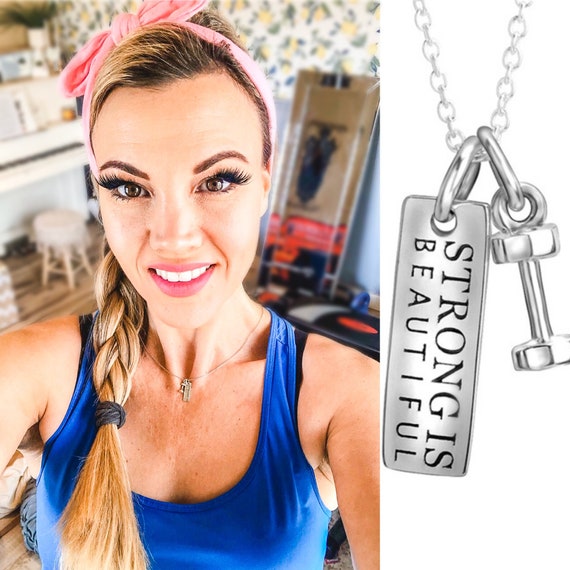 Inspirational Strong is Beautiful Sterling Silver Gym Workout Fitness Necklace Sterling Silver Free Ship Il_570xn